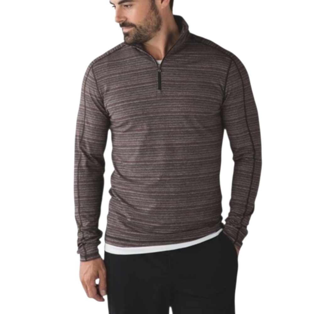 Lululemon Surge Warm 1/4 Zip Polar Night Stripe Long Sleeve Shirt Size S/M